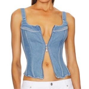 NWT EB Denim Rainy Zip Front Western Cowgirl Corset Top in Light Wash